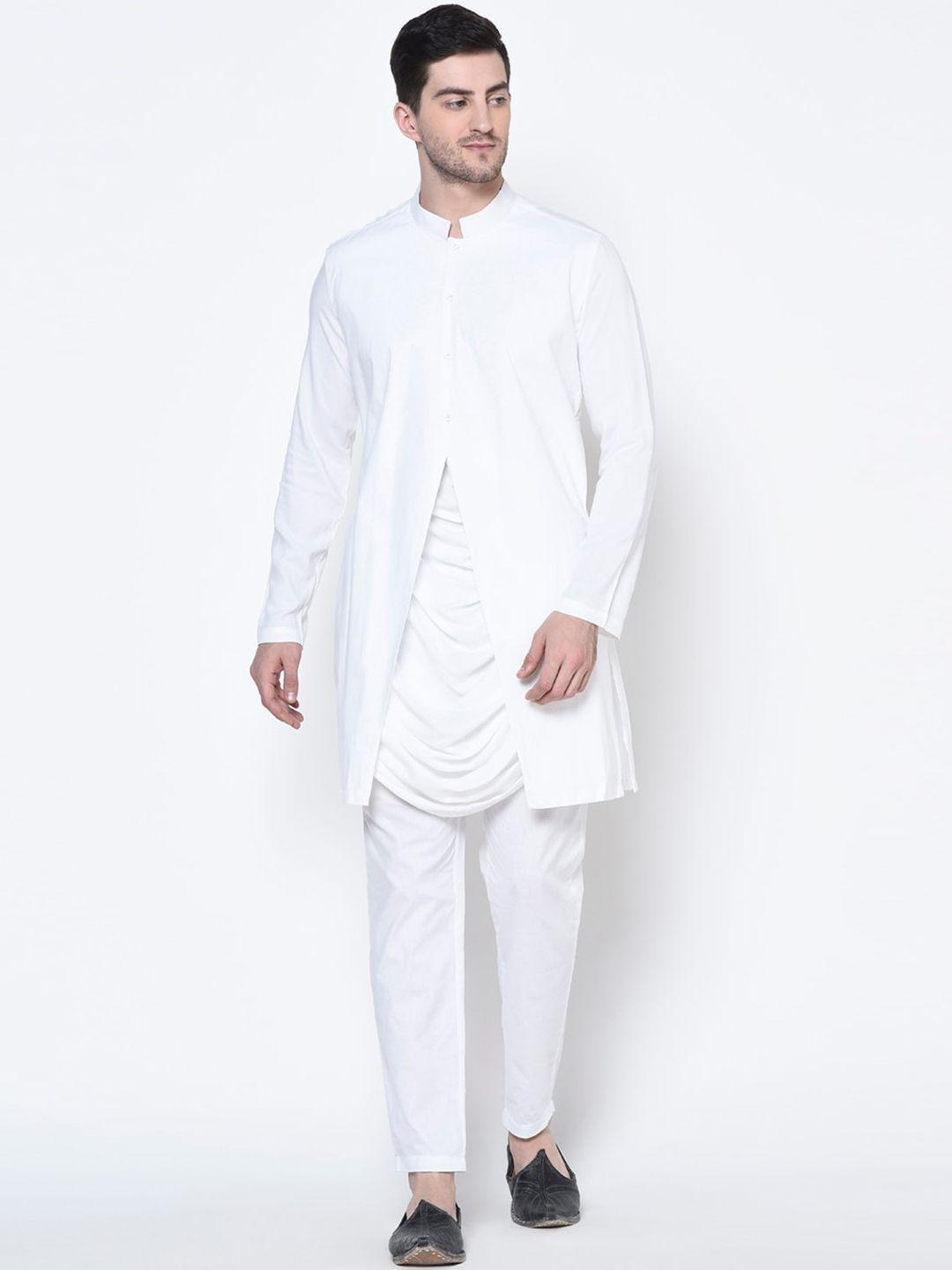 deyann men white solid kurta with trousers