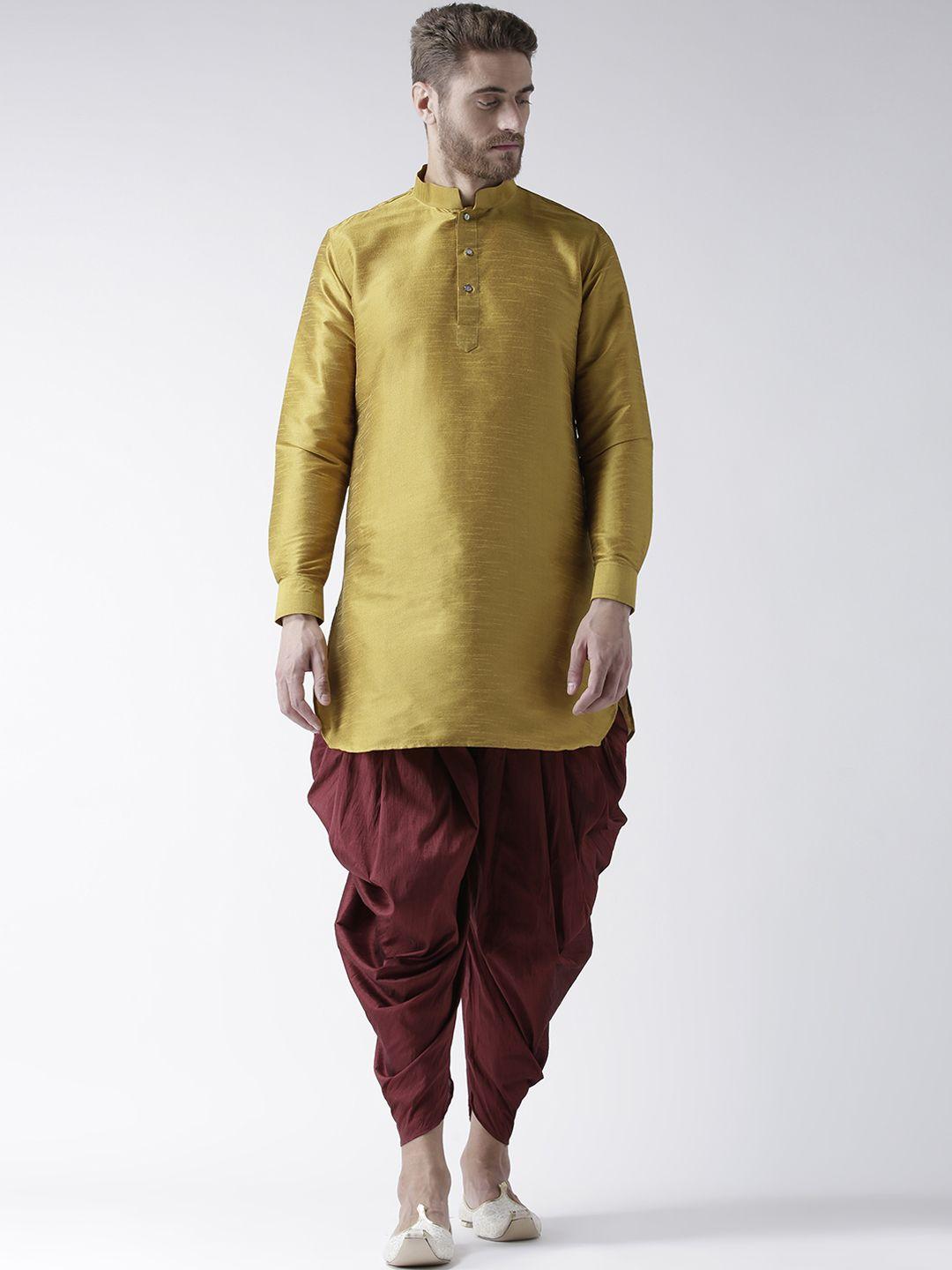 deyann men yellow & maroon solid kurta with patiala