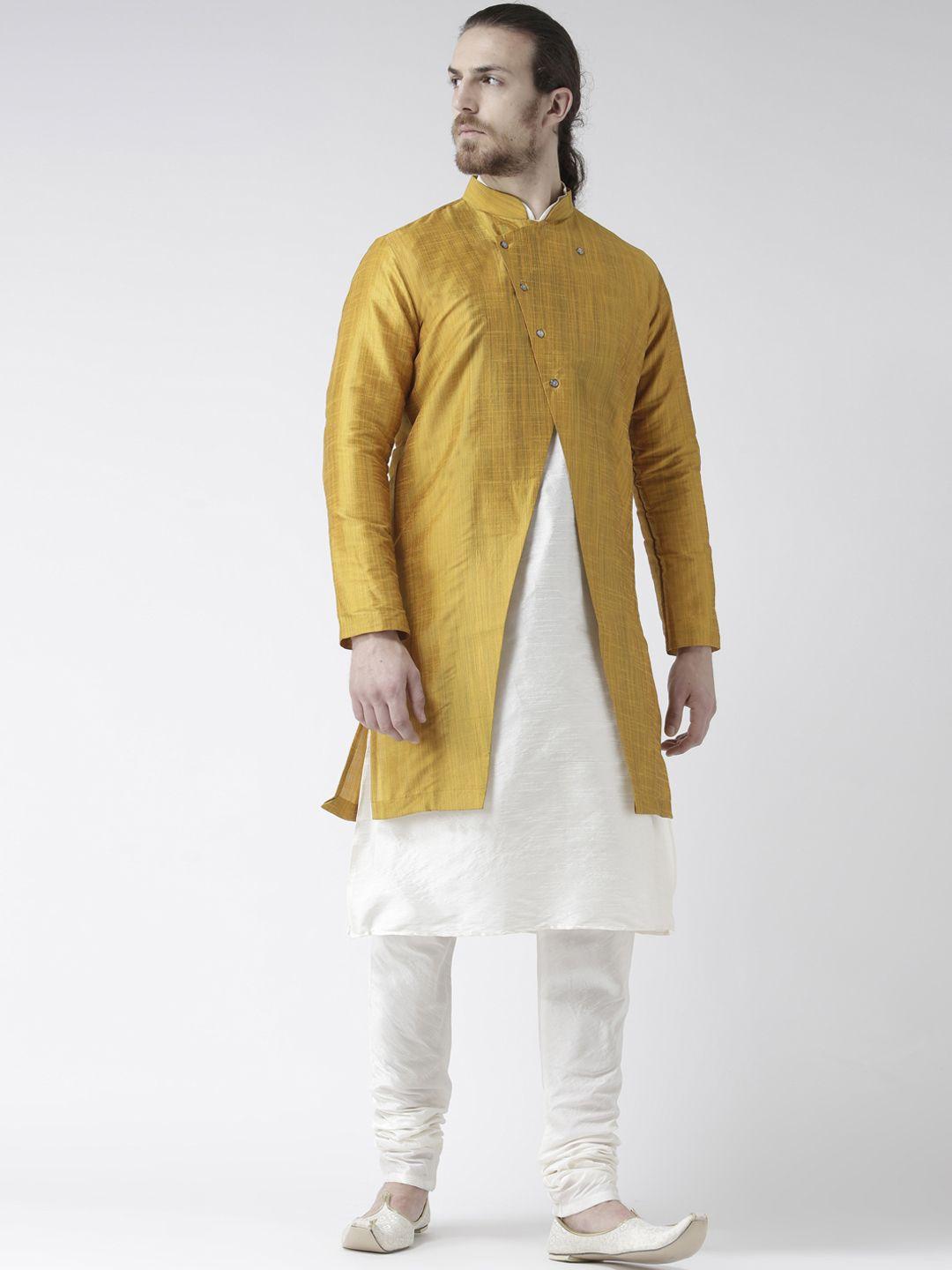 deyann men yellow & off white solid sherwani with achkan