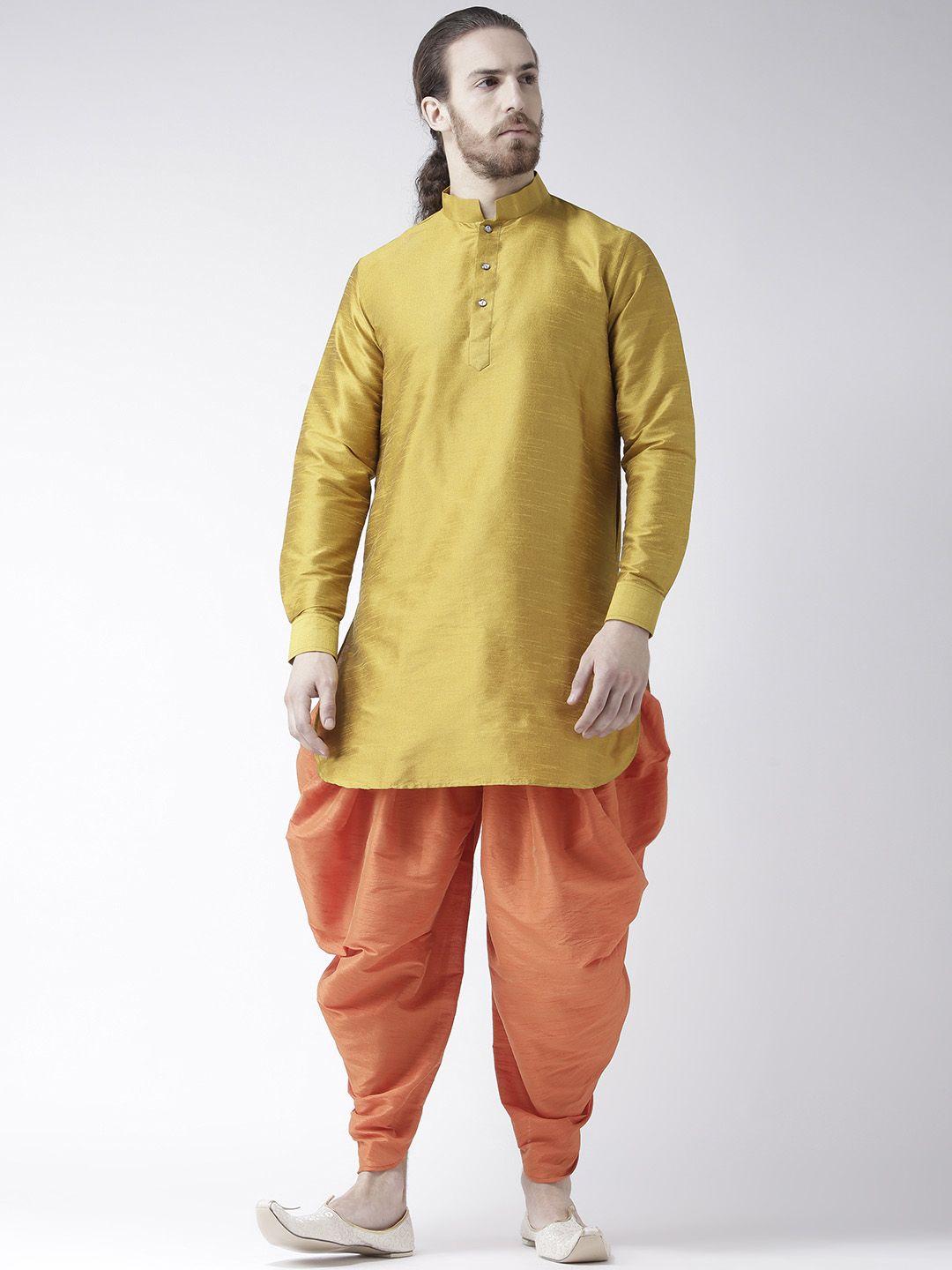 deyann men yellow & orange solid kurta with patiala