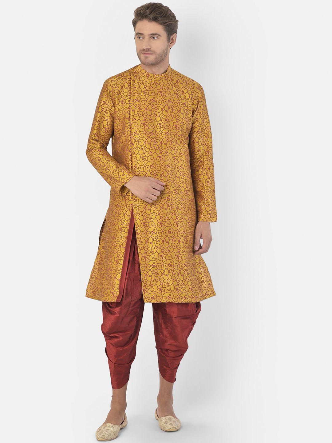 deyann men yellow & red self design kurta with patiala
