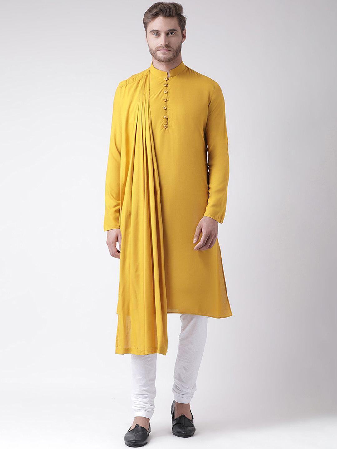 deyann men yellow & white solid kurta with churidar