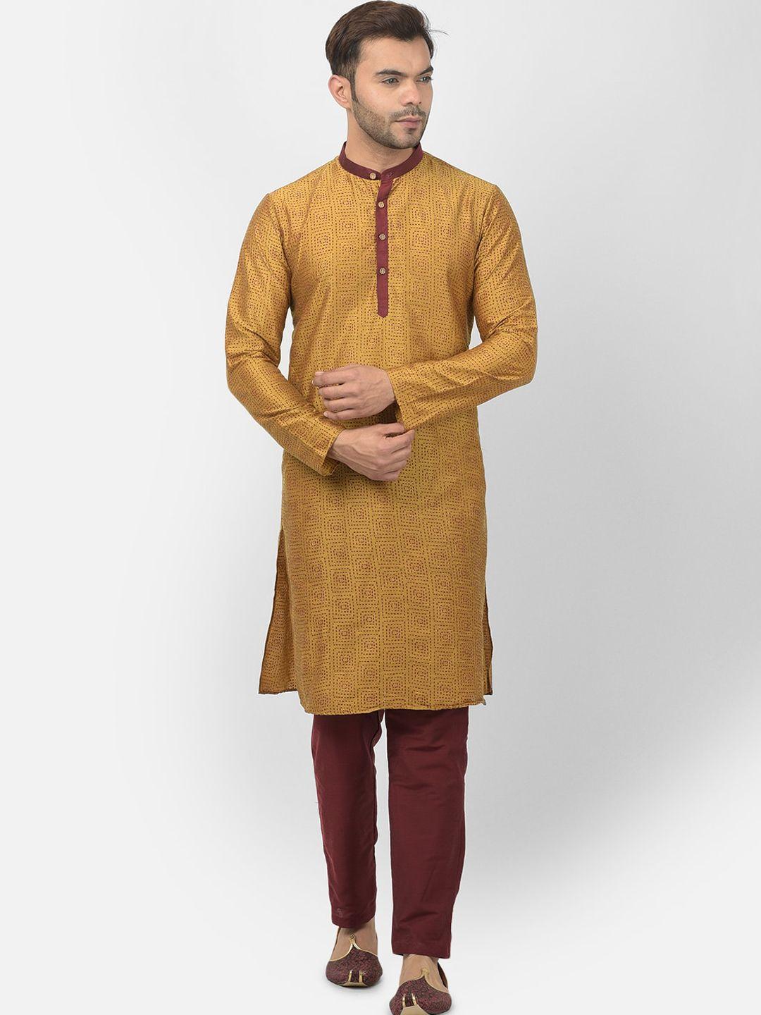 deyann men yellow  printed straight kurta with pyjamas