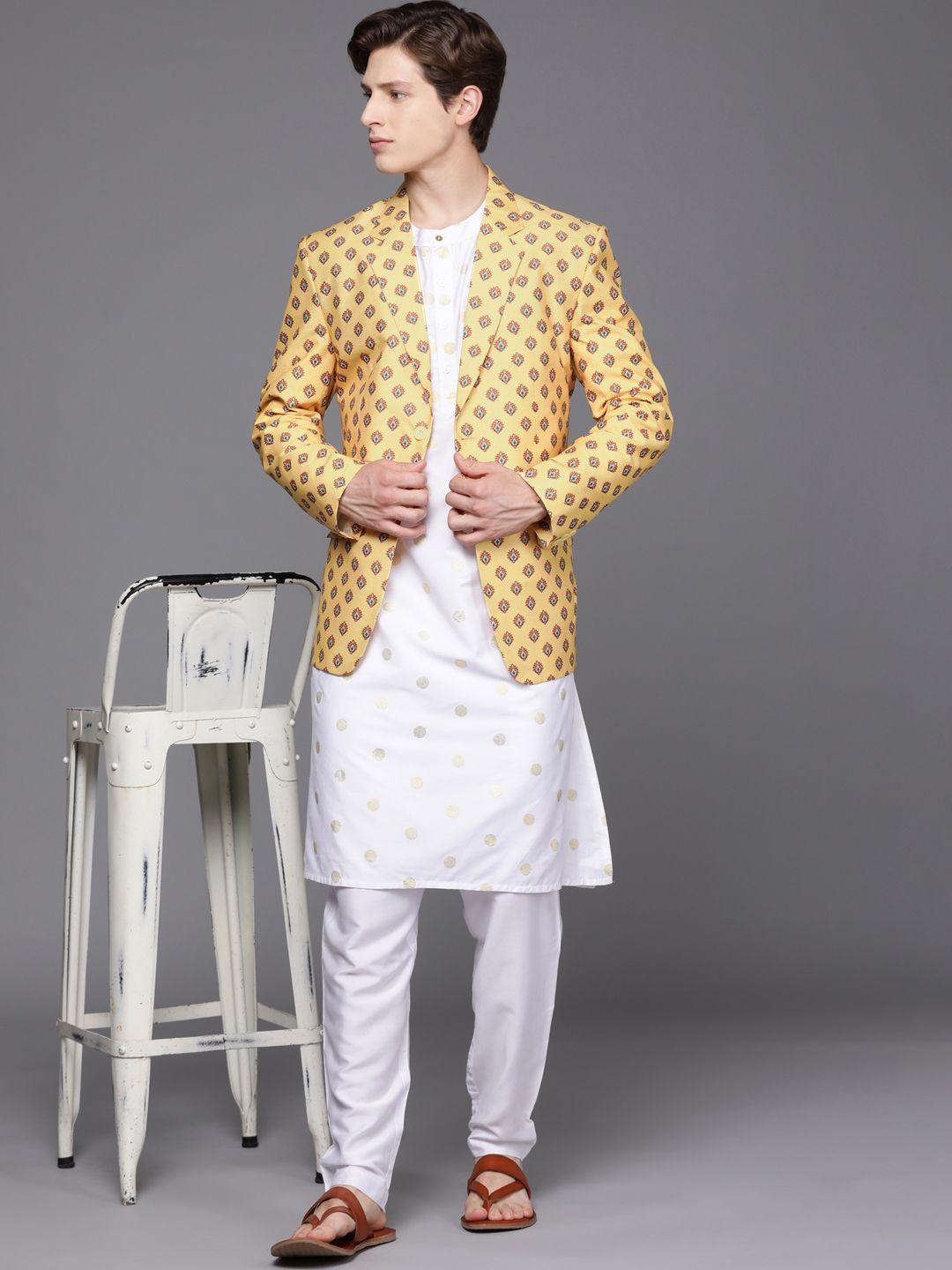 deyann men yellow printed blazer