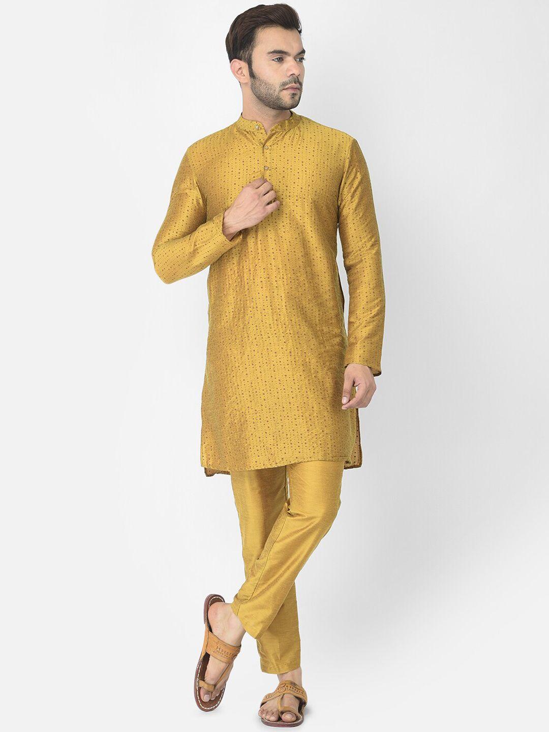 deyann men yellow solid kurta with pyjamas