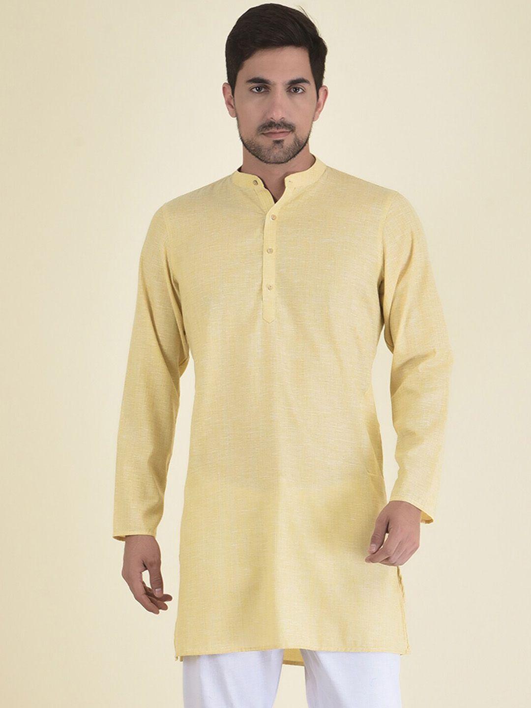 deyann men yellow striped pure cotton kurta with pyjamas