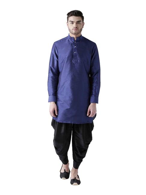 deyann navy & black mandarin collar silk kurta set