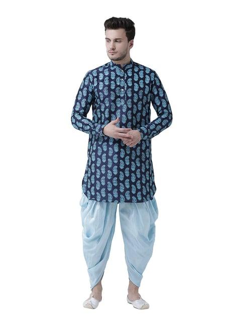 deyann navy printed mandarin collar kurta set