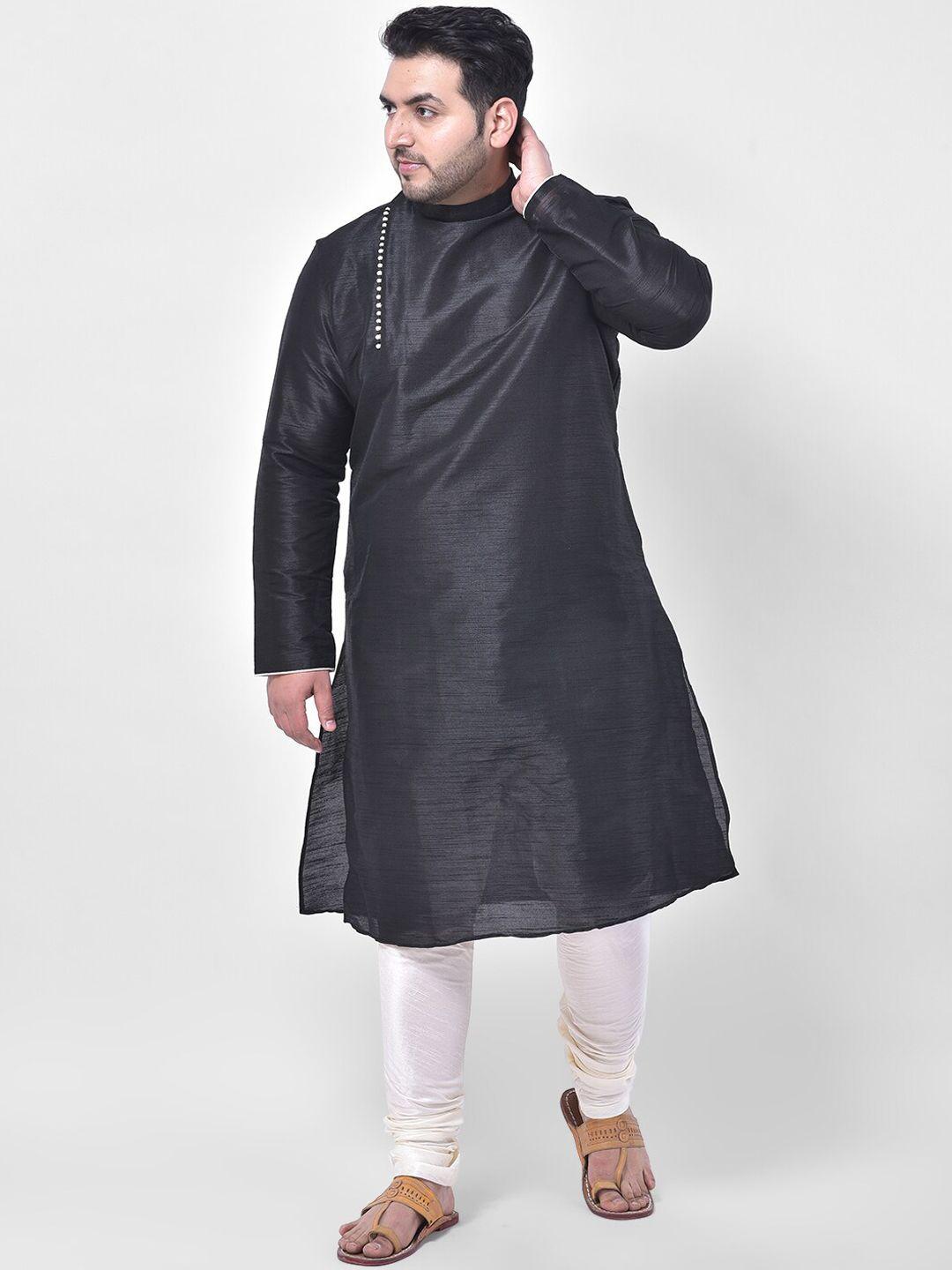 deyann plus men black dupion silk kurta