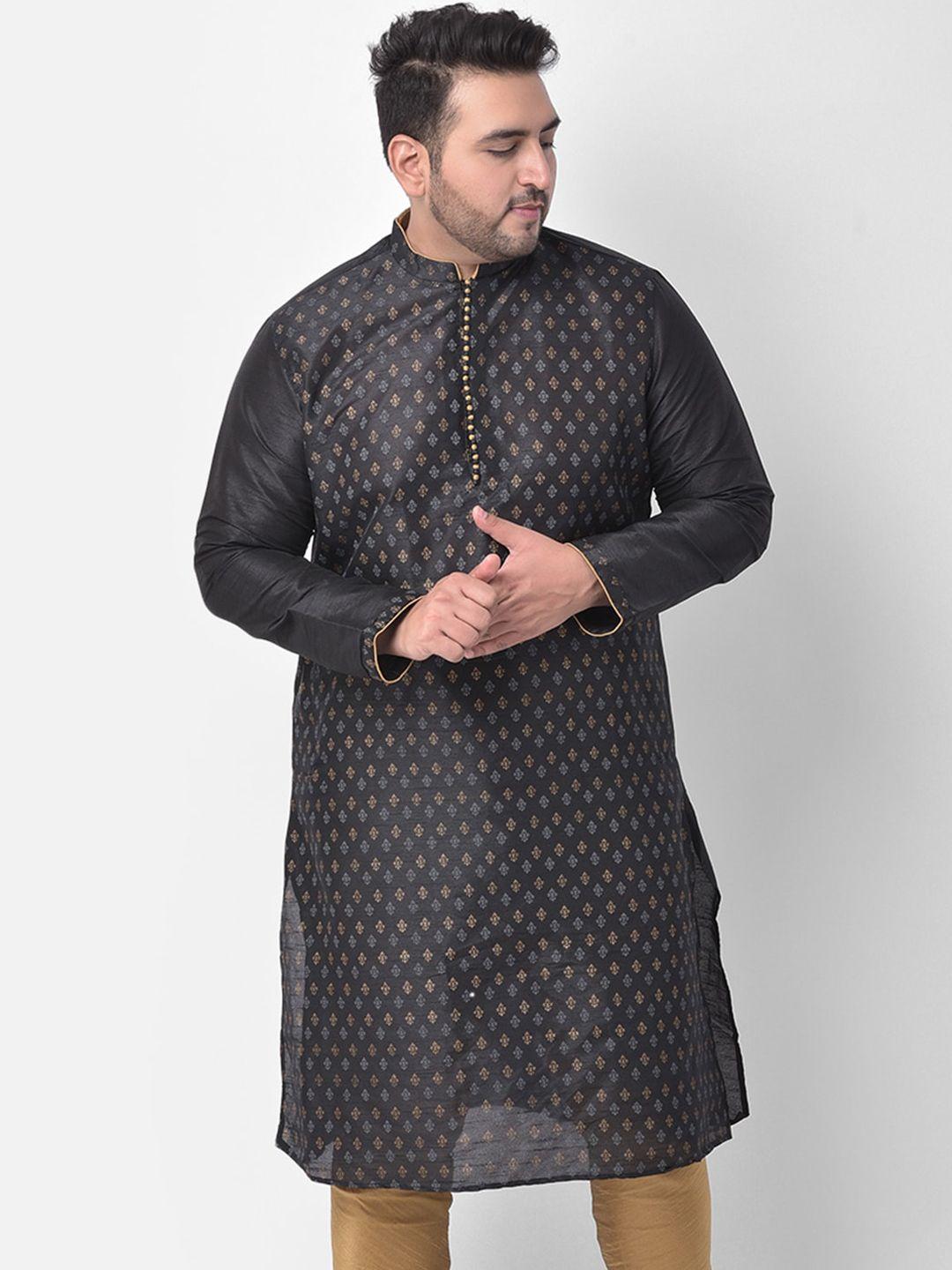 deyann plus men black ethnic motifs printed kurta