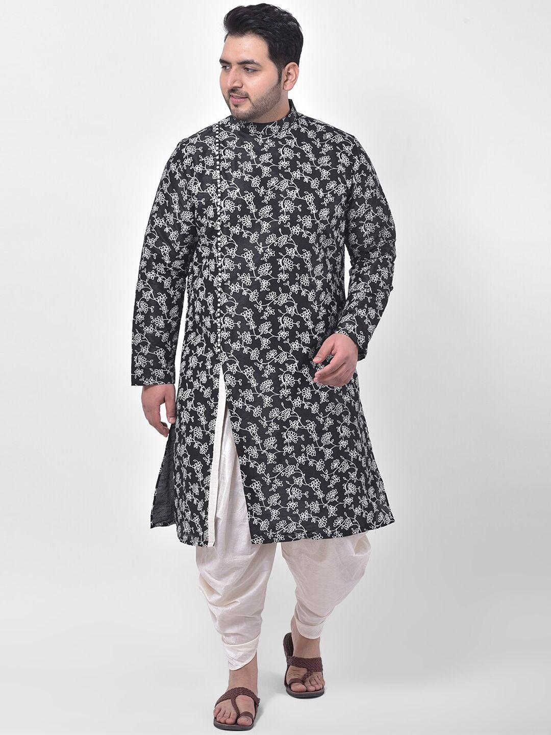 deyann plus men black floral printed kurta