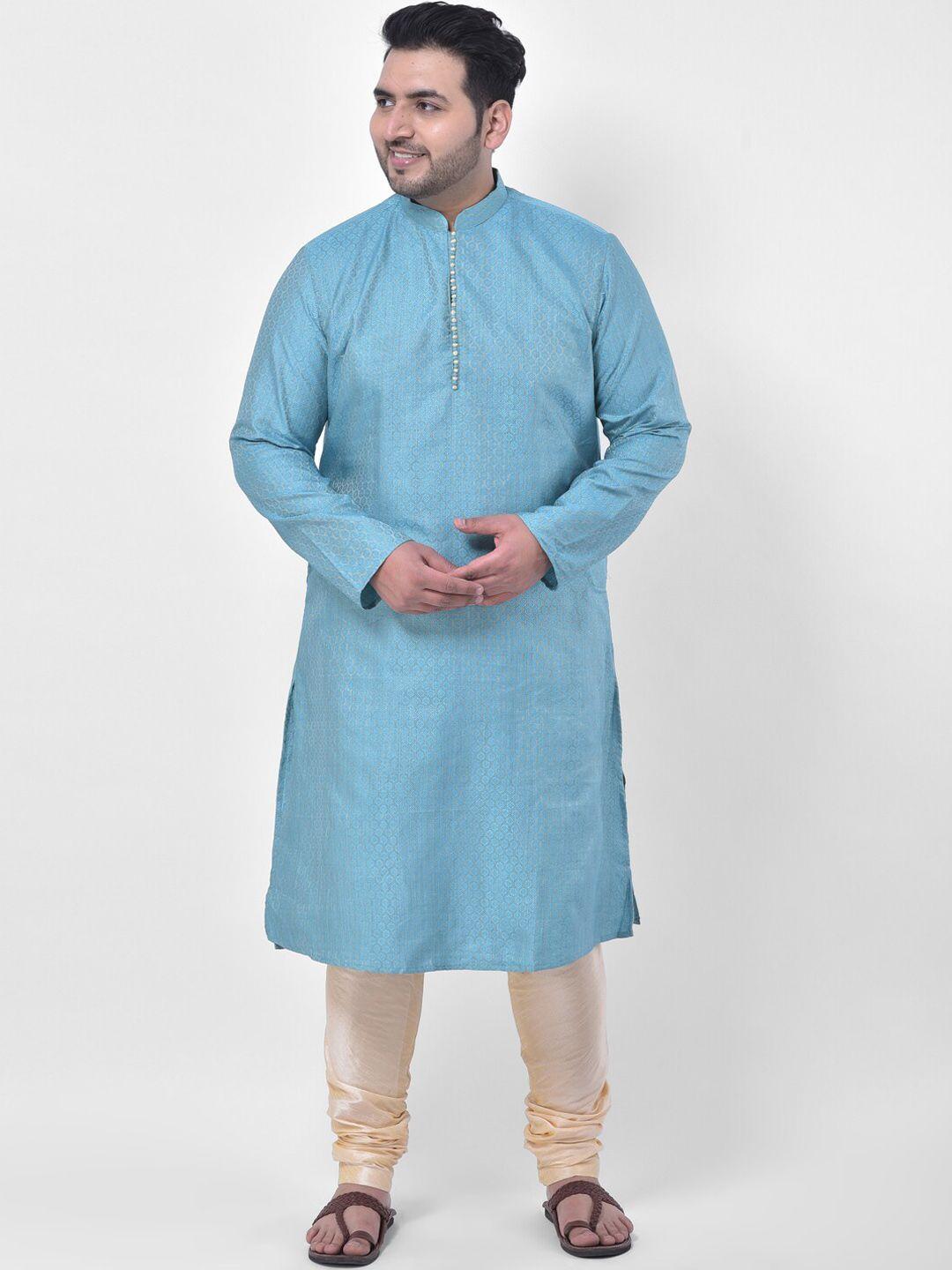 deyann plus men blue jacquard silk kurta