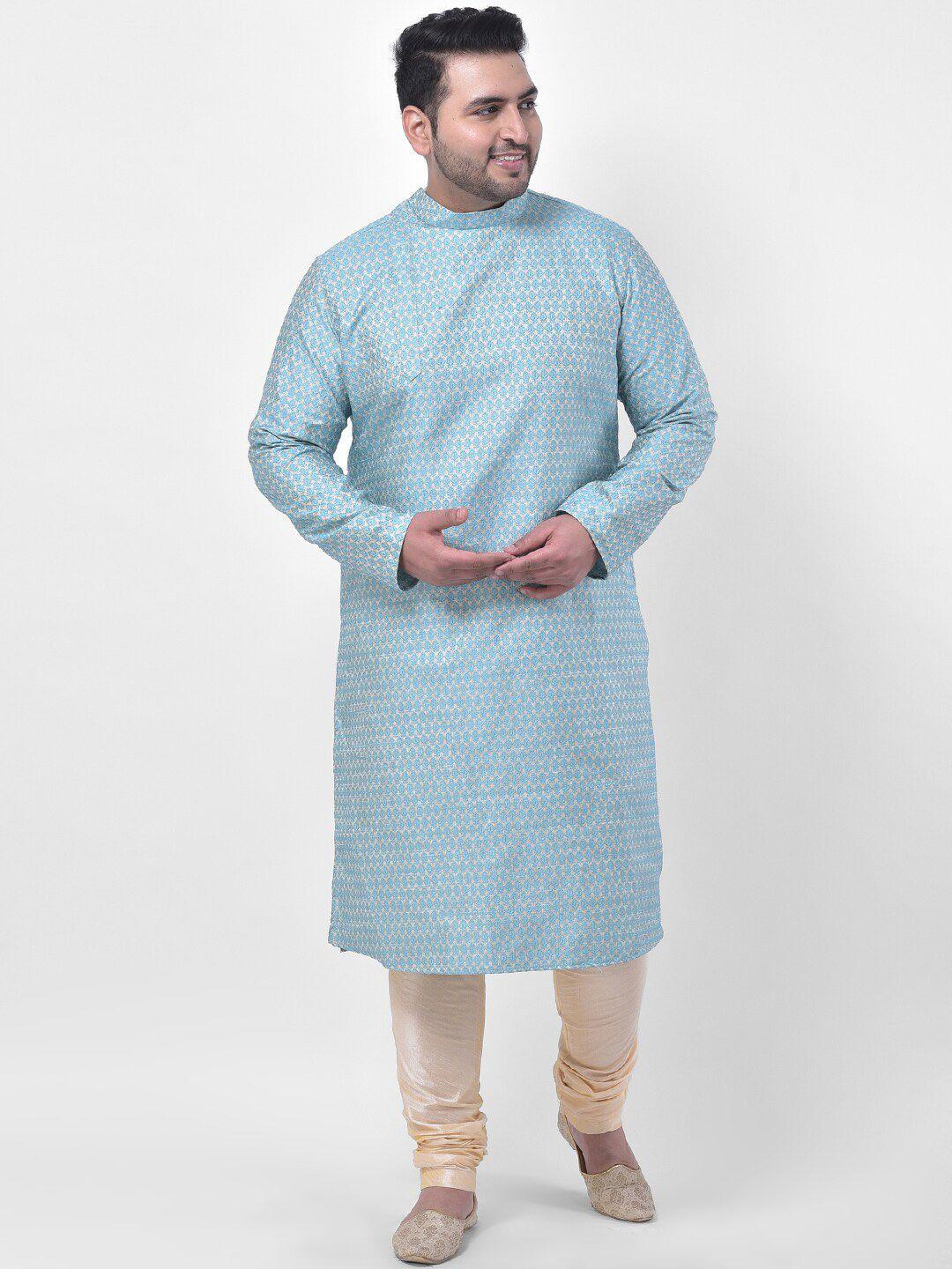 deyann plus men blue printed straight kurta