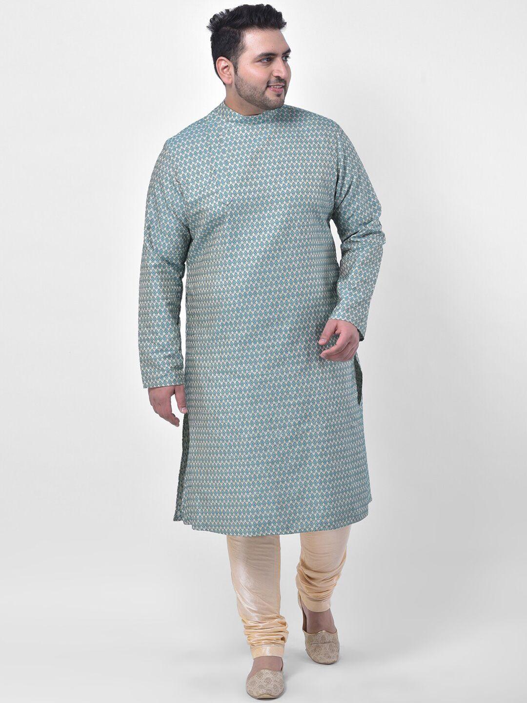 deyann plus men blue printed thread work kurta