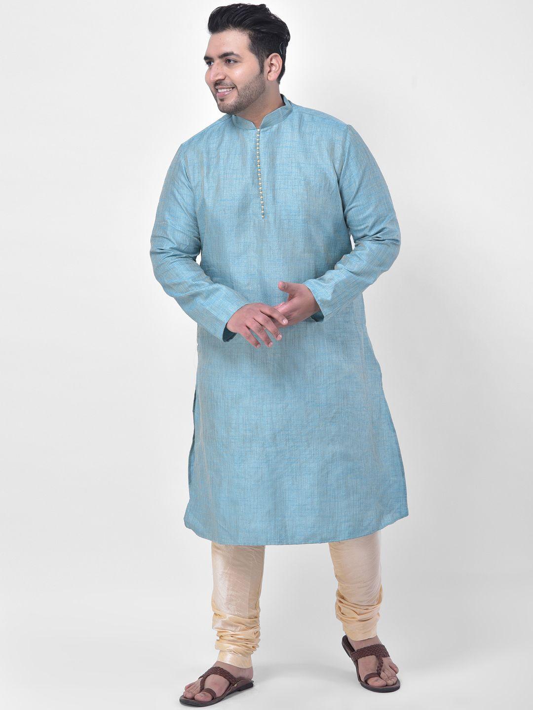 deyann plus men blue solid kurta