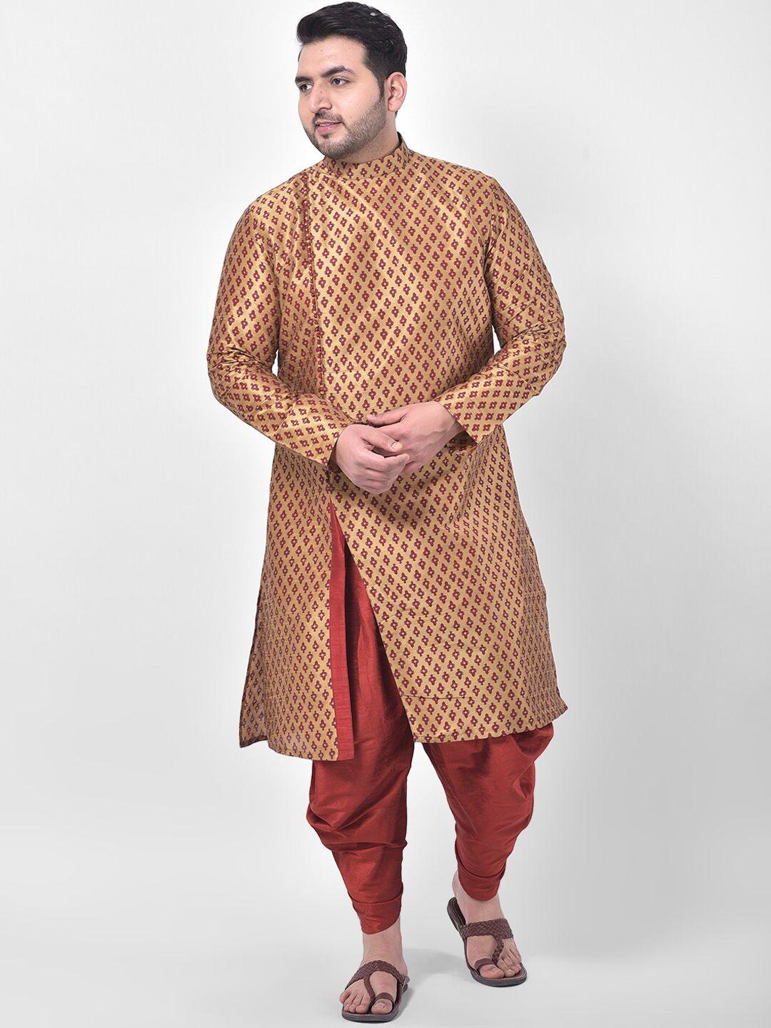 deyann plus men brown & maroon ethnic motifs printed high slit a-line kurta