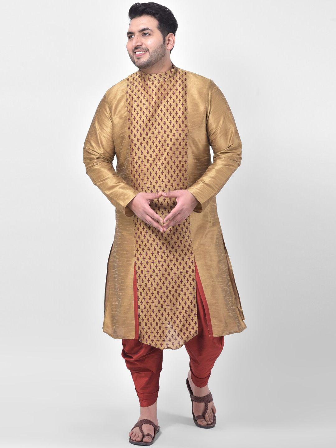 deyann plus men brown & maroon ethnic motifs printed kurta