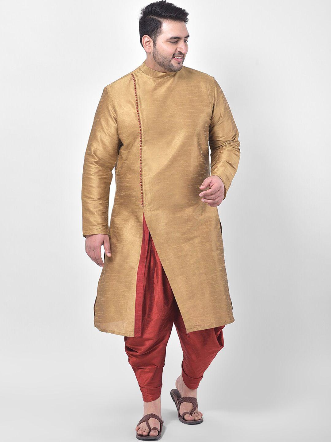 deyann plus men brown & red solid kurta with dhoti pants