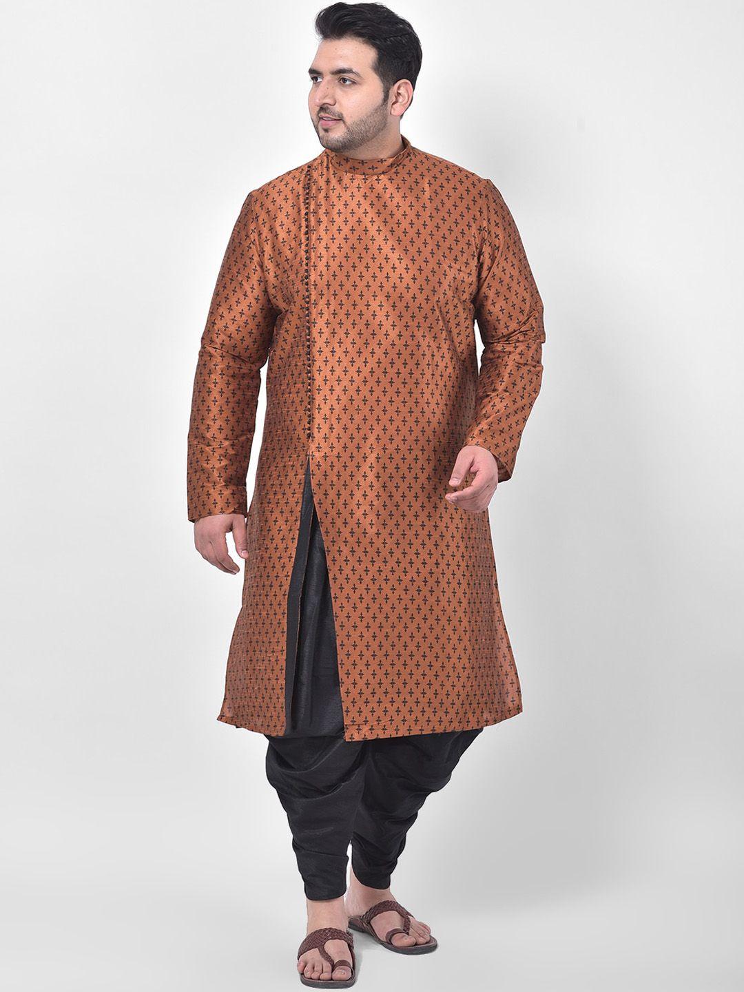 deyann plus men copper-toned & black printed kurta with patiala