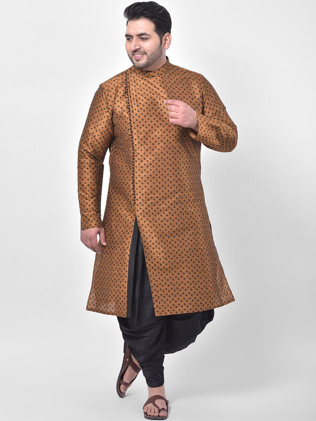 deyann plus men copper-toned & black quirky printed kurta