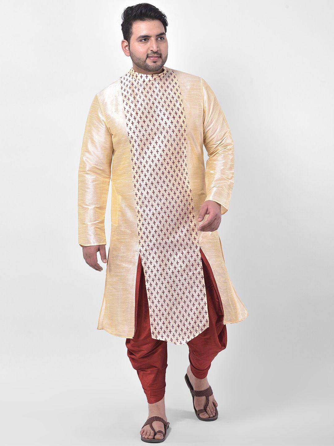 deyann plus men cream-coloured & red printed kurta with patiala