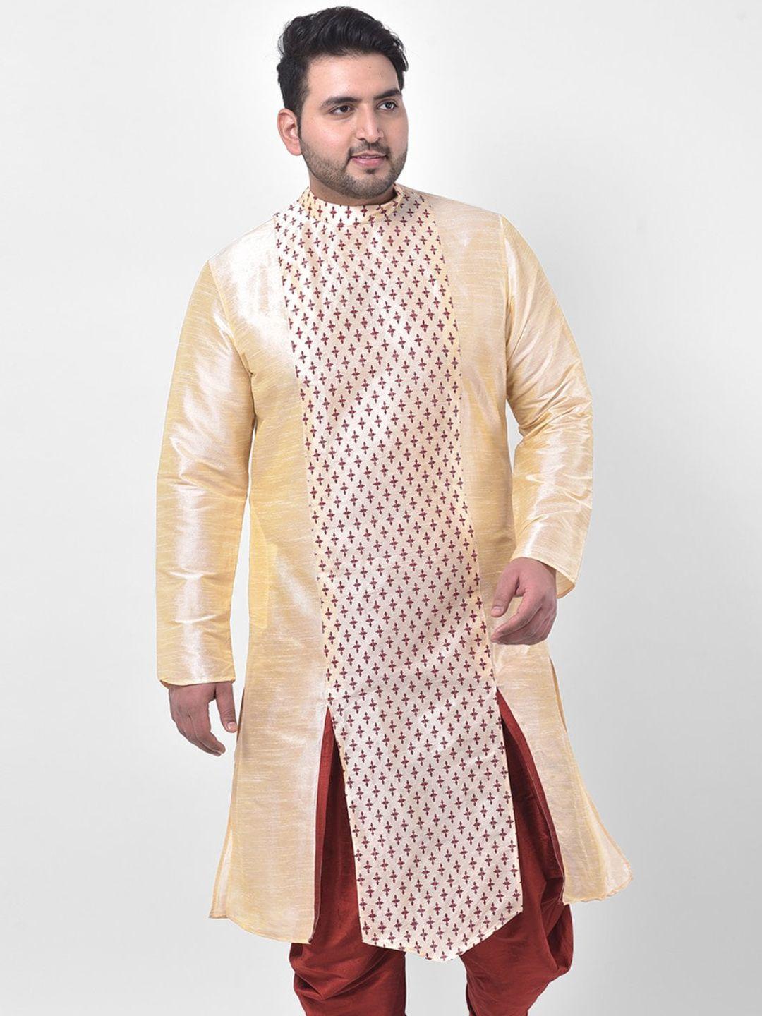 deyann plus men cream-coloured geometric printed kurta