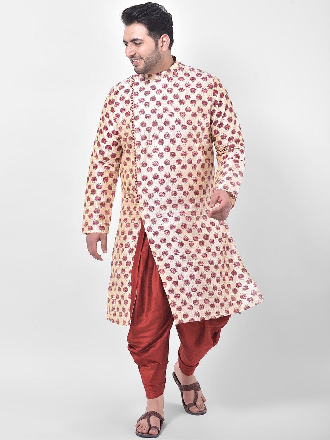 deyann plus men cream-coloured printed kurta with dhoti pants