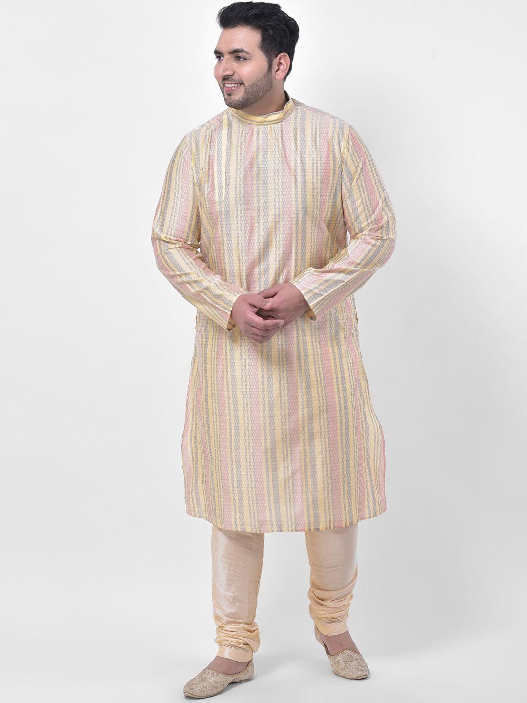 deyann plus men cream-coloured striped kurta with churidar