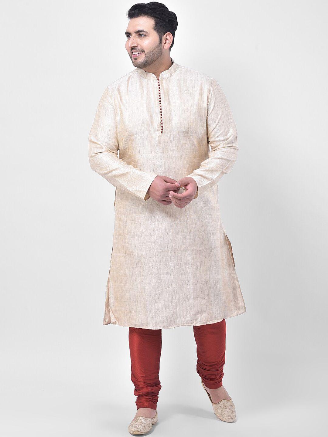 deyann plus men cream-coloured woven design kurta