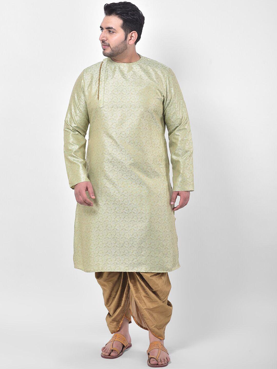 deyann plus men green & brown woven design kurta with dhoti pants