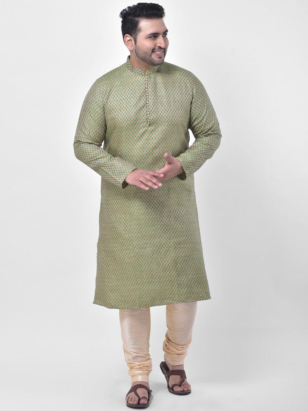 deyann plus men green self design kurta with churidar