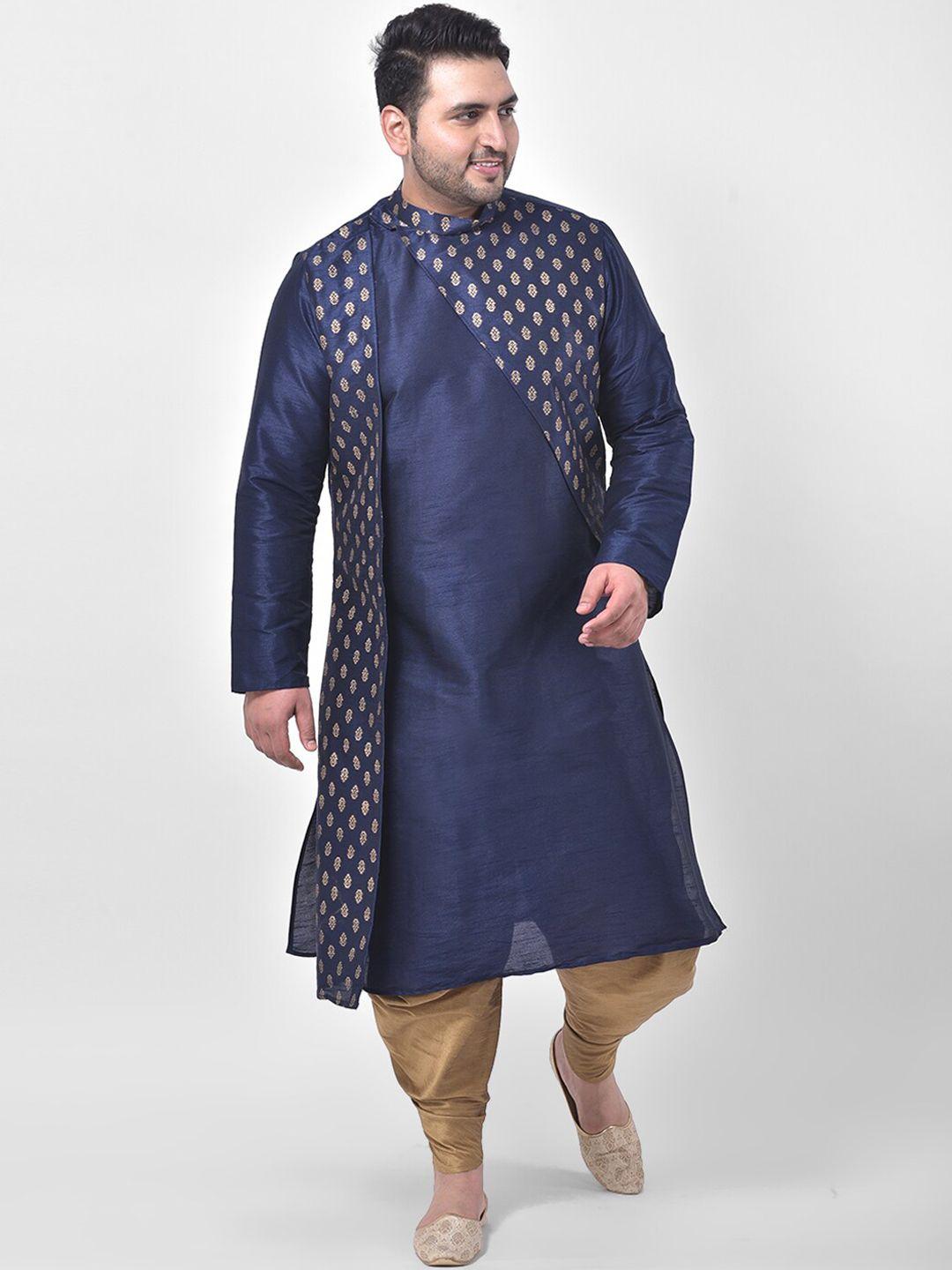 deyann plus men navy blue & beige solid kurta with pyjamas