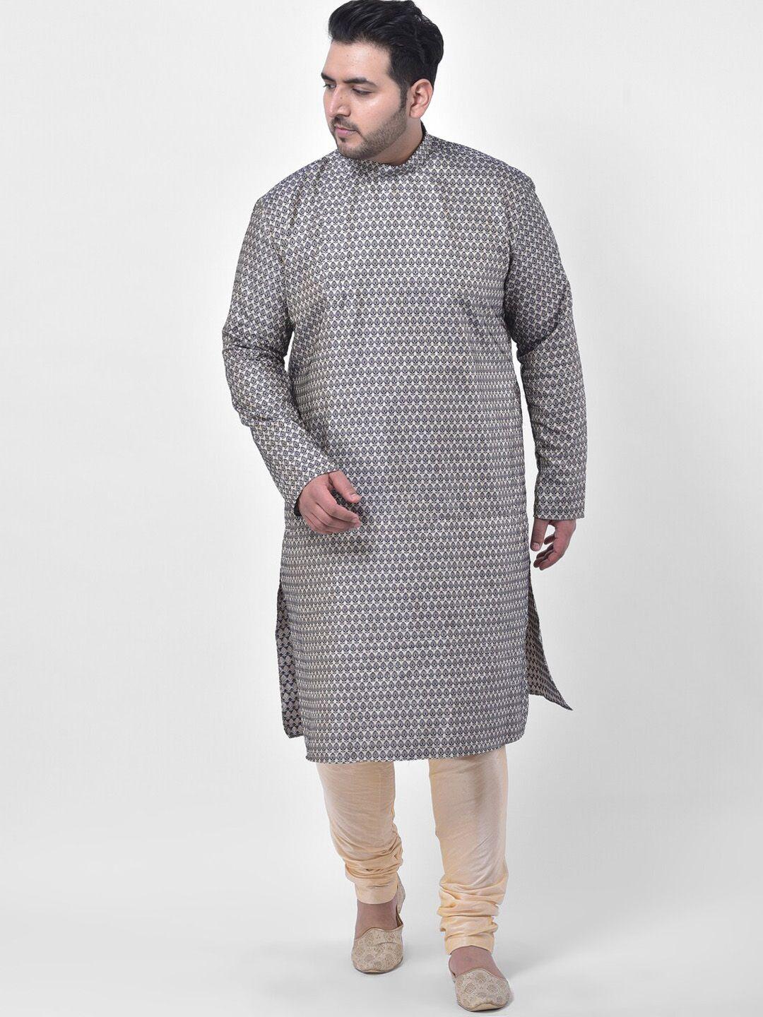 deyann plus men navy blue ethnic motifs straight kurta