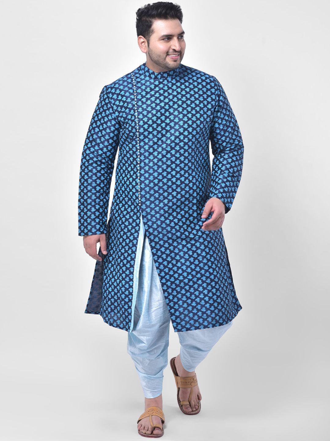 deyann plus men navy blue floral printed kurta