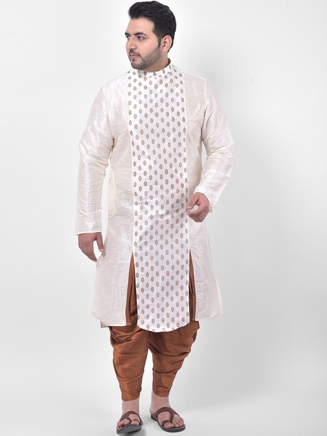 deyann plus men off-white & copper-toned printed kurta with patiala