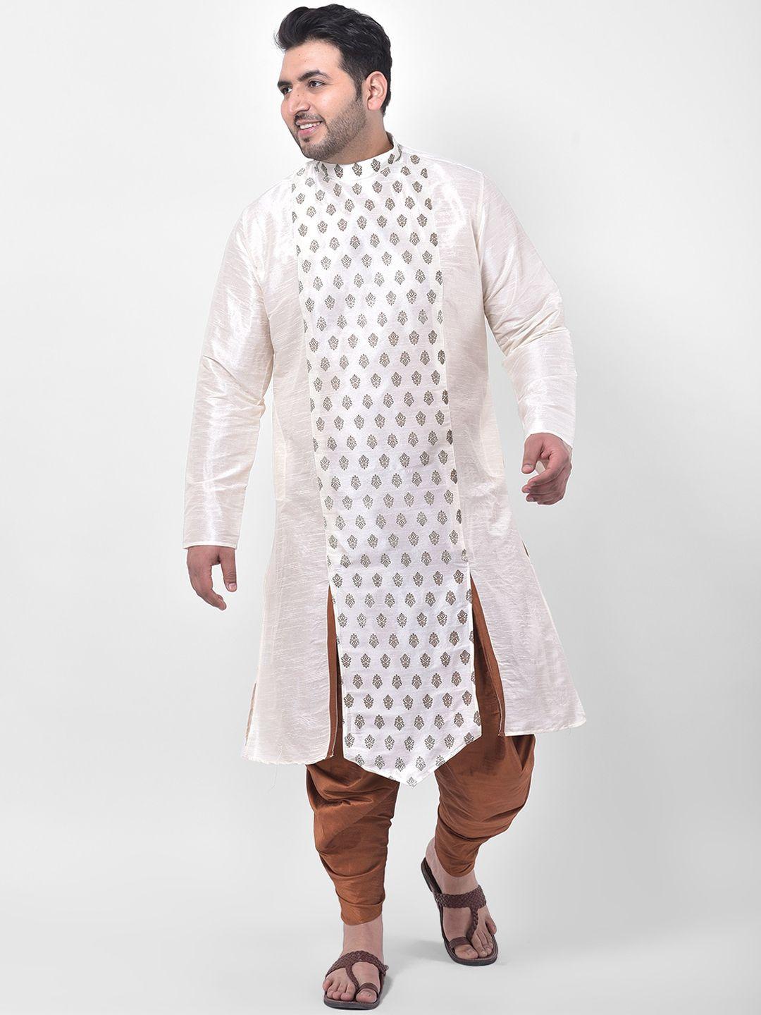 deyann plus men off-white & copper-toned printed kurta with patiala