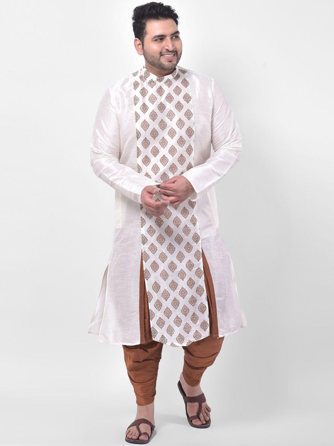 deyann plus men off-white & copper-toned woven design kurta with pyjamas