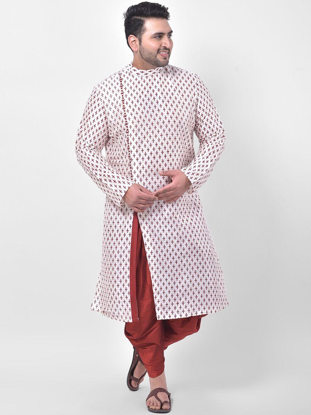 deyann plus men off white & red ethnic motifs printed kurta