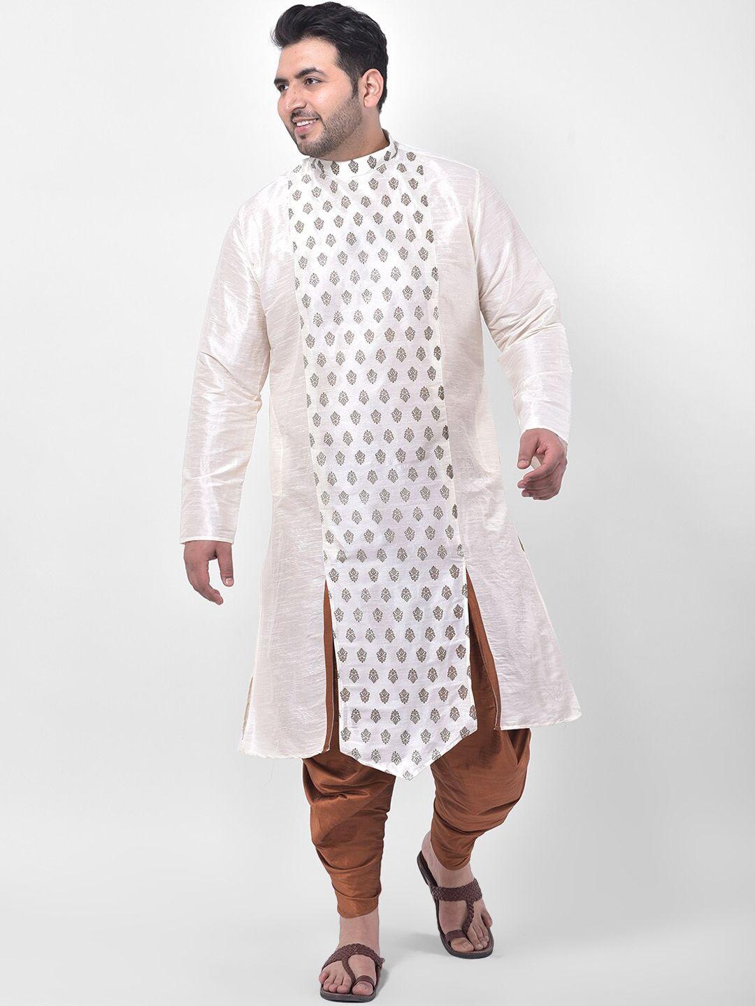 deyann plus men off white ethnic motifs embroidered kurta