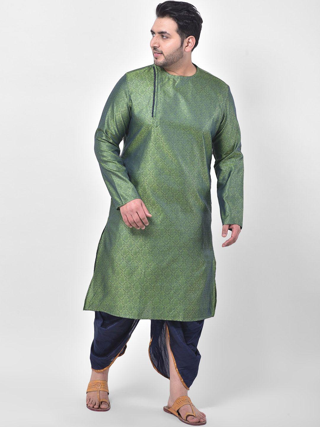 deyann plus men olive green woven design kurta