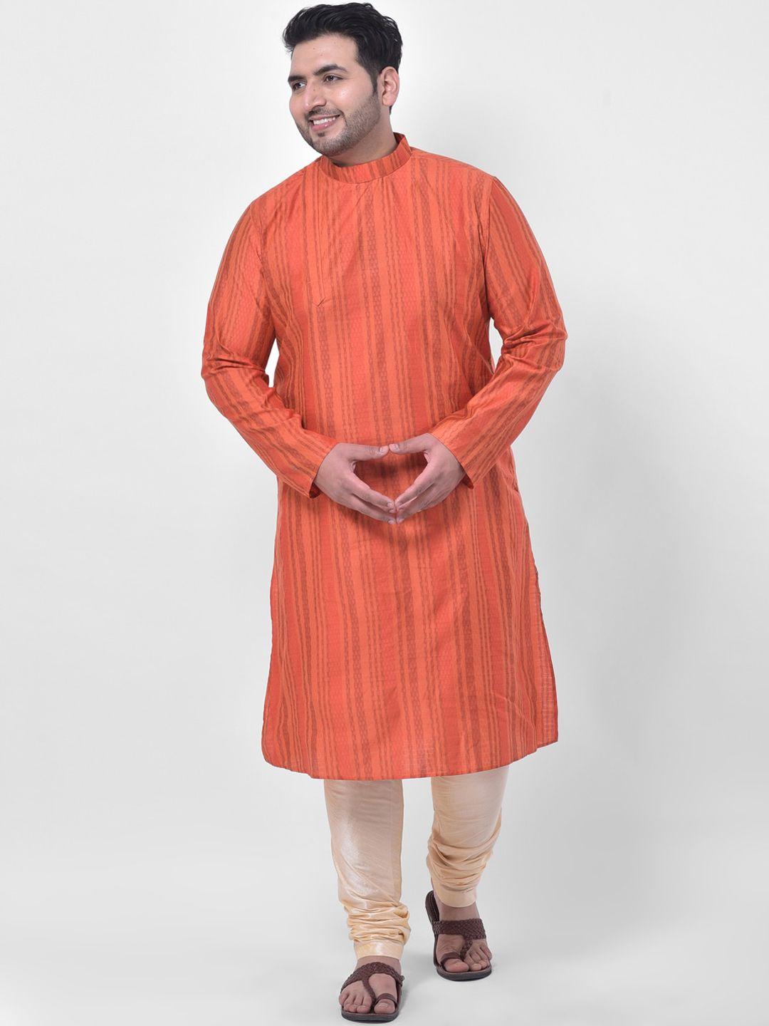 deyann plus men orange plus size kurta with churidar