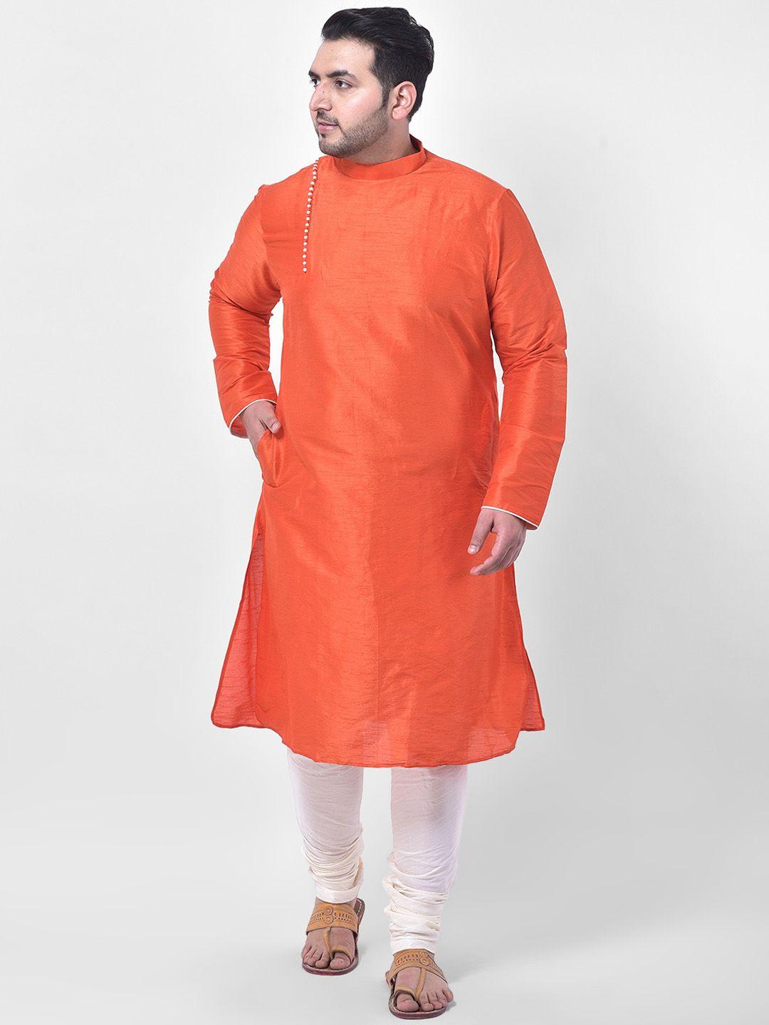 deyann plus men orange solid kurta with pyjamas