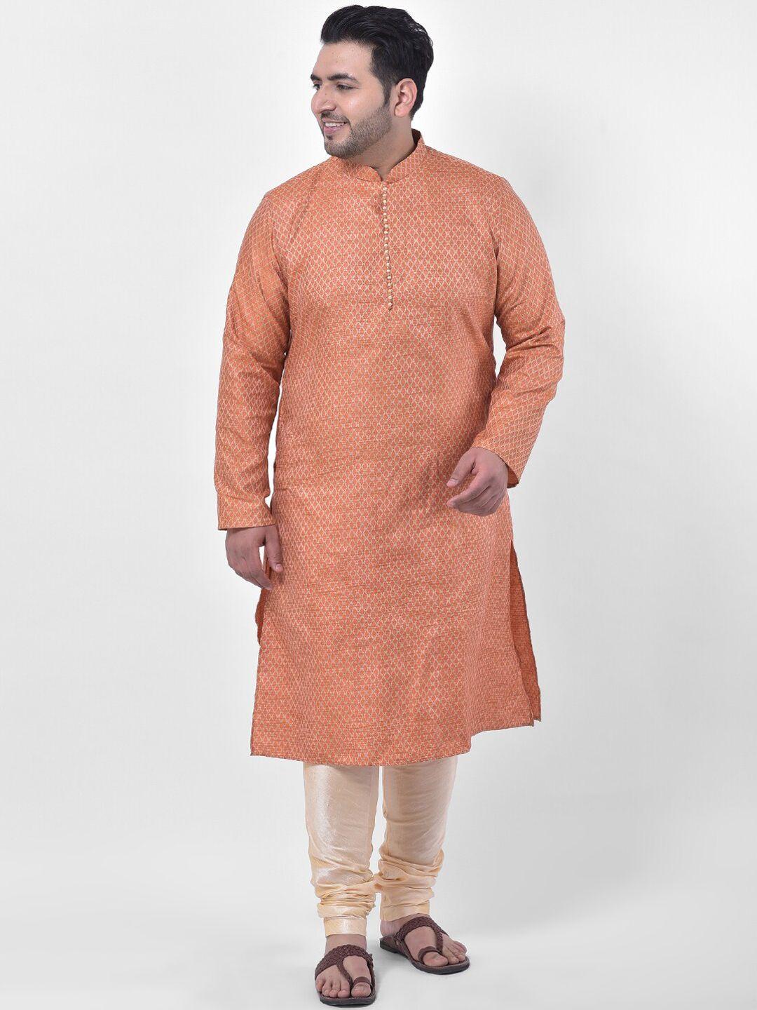 deyann plus men orange thread work kurta