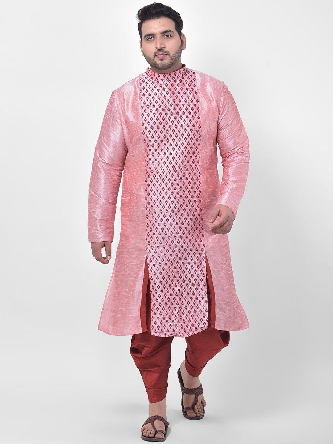 deyann plus men pink ethnic motifs printed plus size kurta with dhoti pants