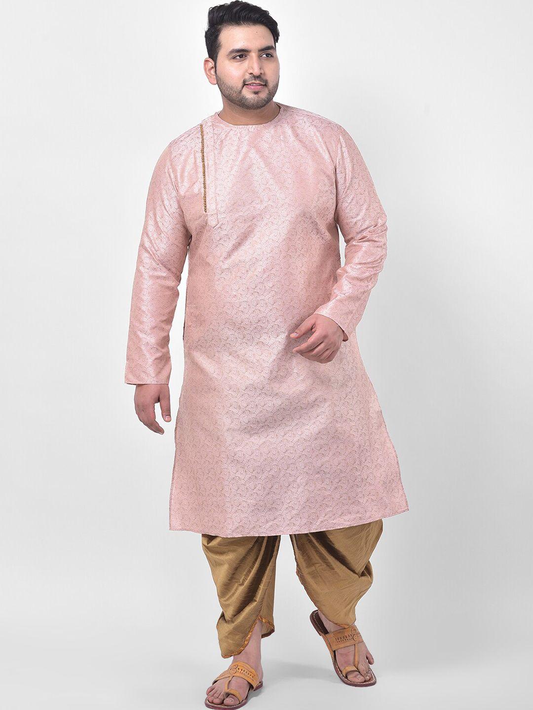 deyann plus men pink jacquard silk kurta