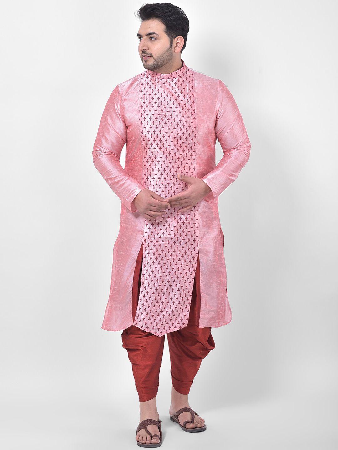 deyann plus men pink printed kurta with dhoti pants