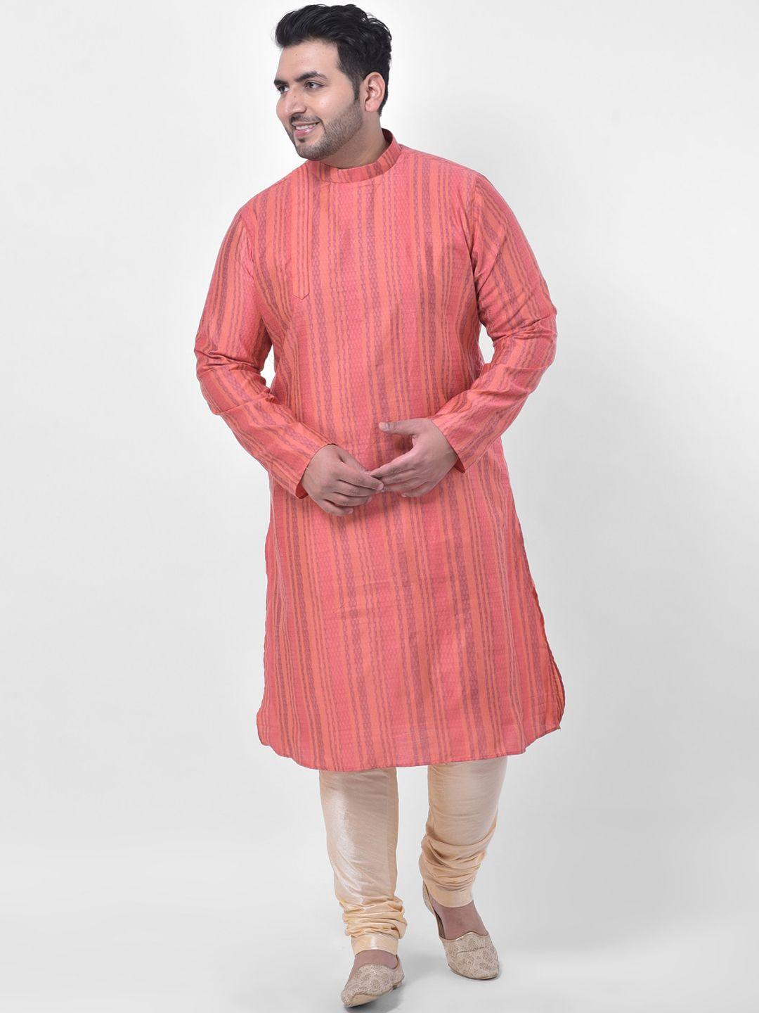 deyann plus men pink striped kurta with churidar