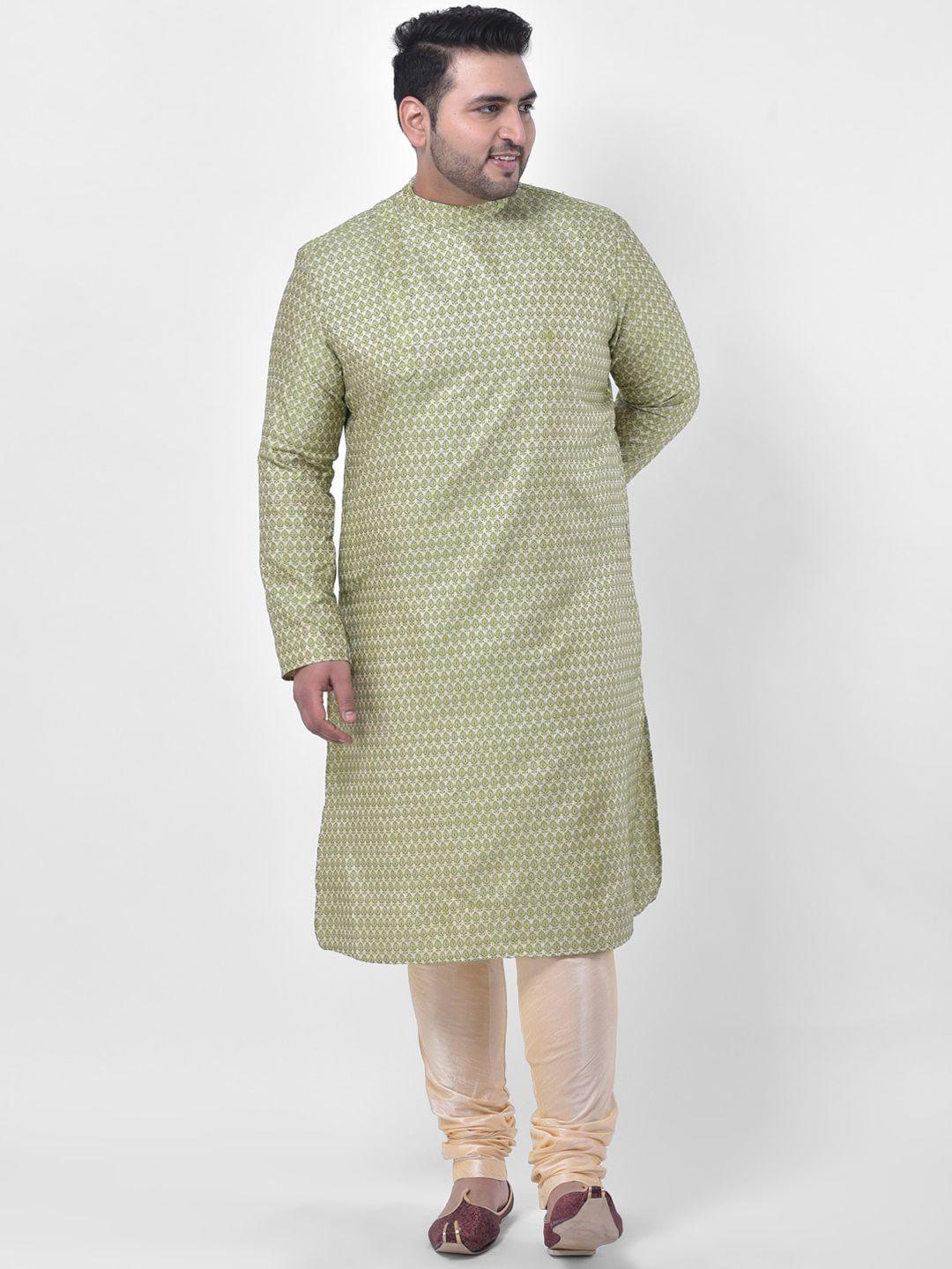 deyann plus men plus size green kurta with churidar