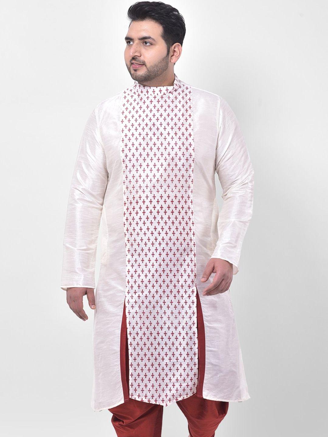 deyann plus men plus size off white & maroon geometric woven design kurta