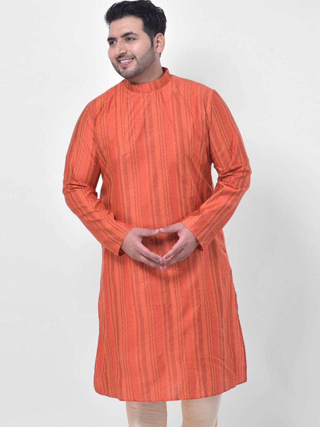 deyann plus men plus size orange striped jacquard kurta